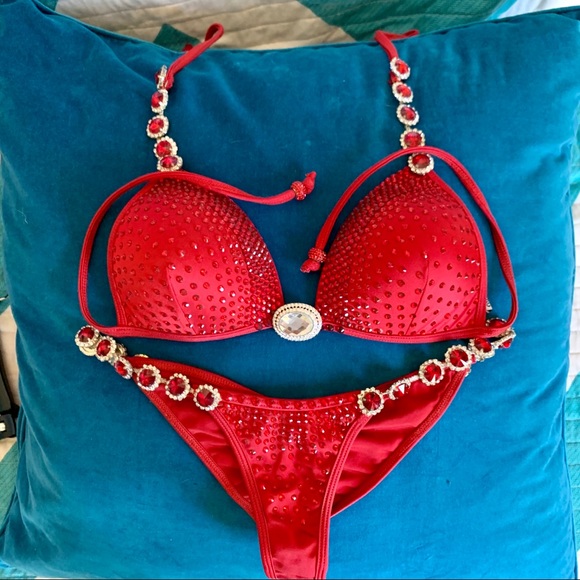 IFBB NPC Red Swarovski Crystal Competition Bikini
